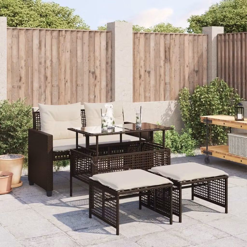 Maison Exclusive - Set da giardino 4 pezzi con cuscini Marrone Polyrattan Vetro