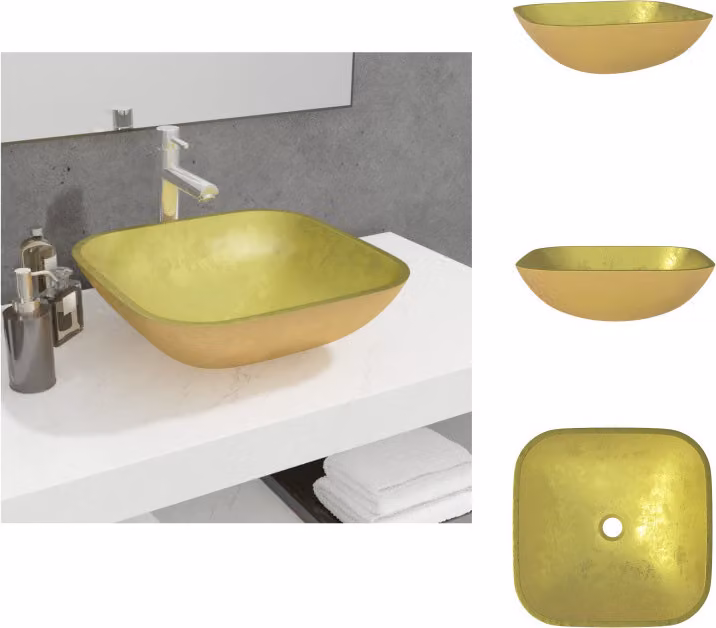 vidaXL Lavabo in vetro 42x42x14 cm oro - Lavabo da bagno