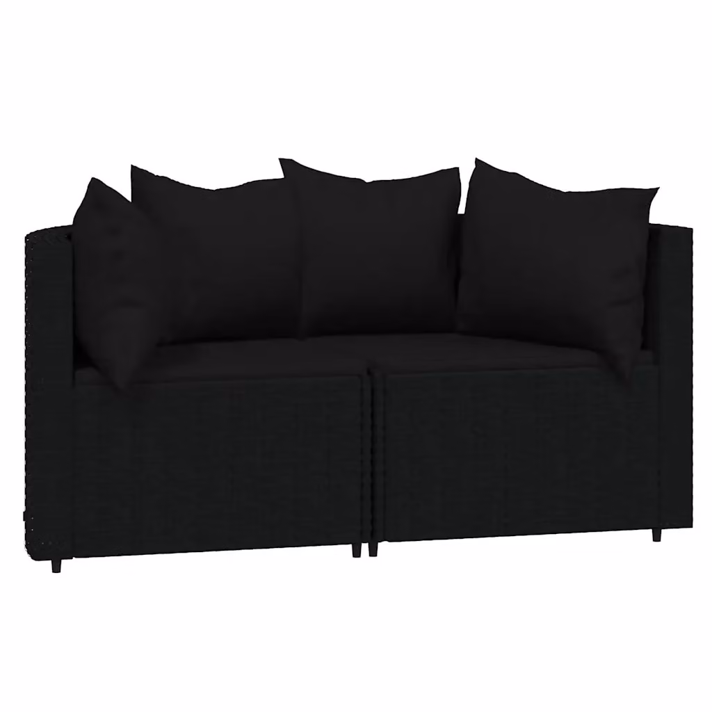 Set di 2 Divani Angolari da Giardino Moderni vidaXL in Polyrattan Nero con Cuscini – 2