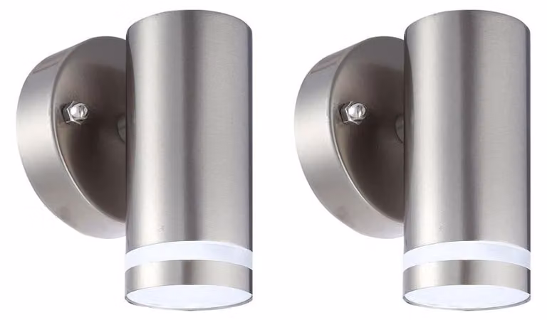 Set di 2 lampade da parete a LED per esterni, in acciaio inossidabile lucido, altezza 11 cm