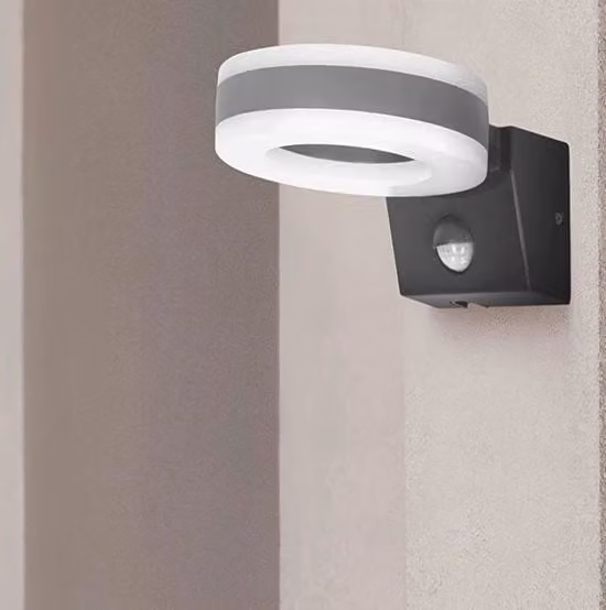 Lampada LED da esterno con sensore di movimento e timer, faretto a muro moderno in plastica, Grigio