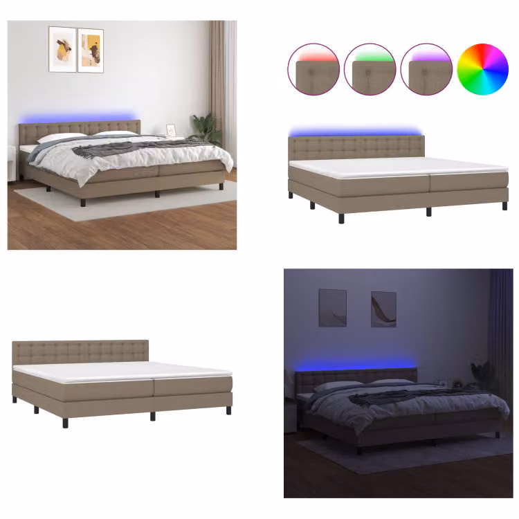 vidaXL Letto a molle insacchettate con materasso e tessuto LED Taupe 200x200 cm