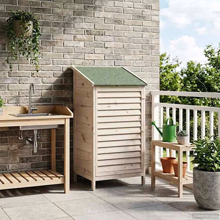 Capanno da giardino vidaXL con tetto, Bianco e Beige, L: 59 cm, P: 56 cm, H: 113,5 cm