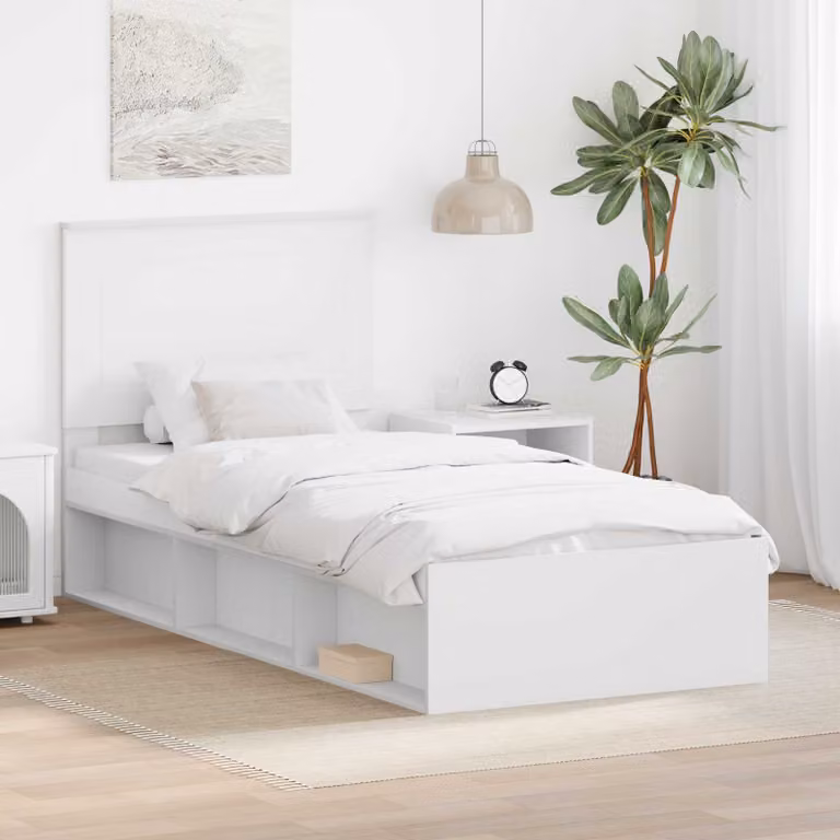 Struttura del letto moderna vidaXL in pino massello e MDF, colore bianco, 90 x 190 cm