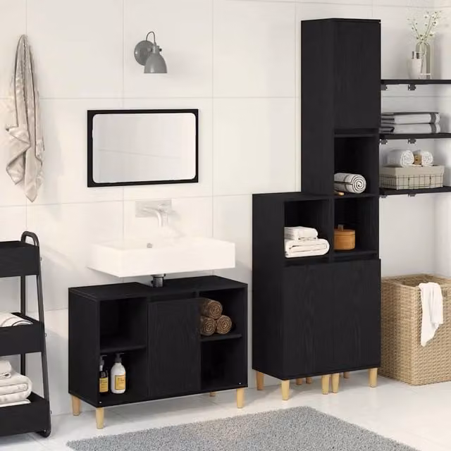 Set di mobili per il bagno 3 pz Nero 80 x 33 x 60 cm 3332584