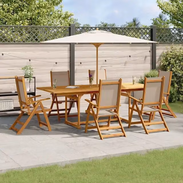 Set Pranzo da Giardino vidaXL in Legno di Acacia e Textilene, 7 Pezzi, Marrone e Beige – 1