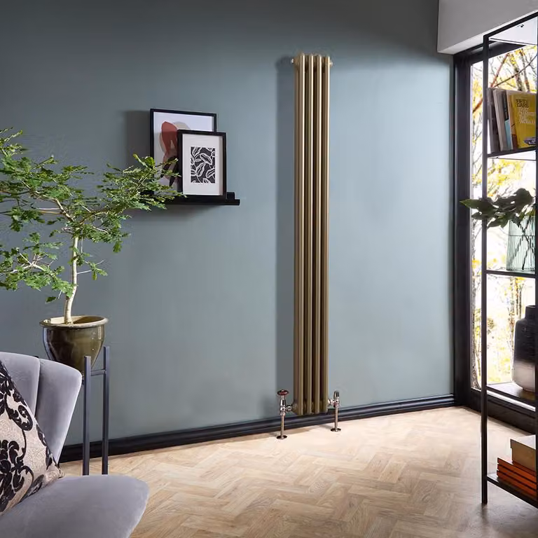 Radiatore Tradizionale Verticale a Doppia Colonna - Ottone Naturale - 1800mm x 200mm - Regent by Hudson Reed