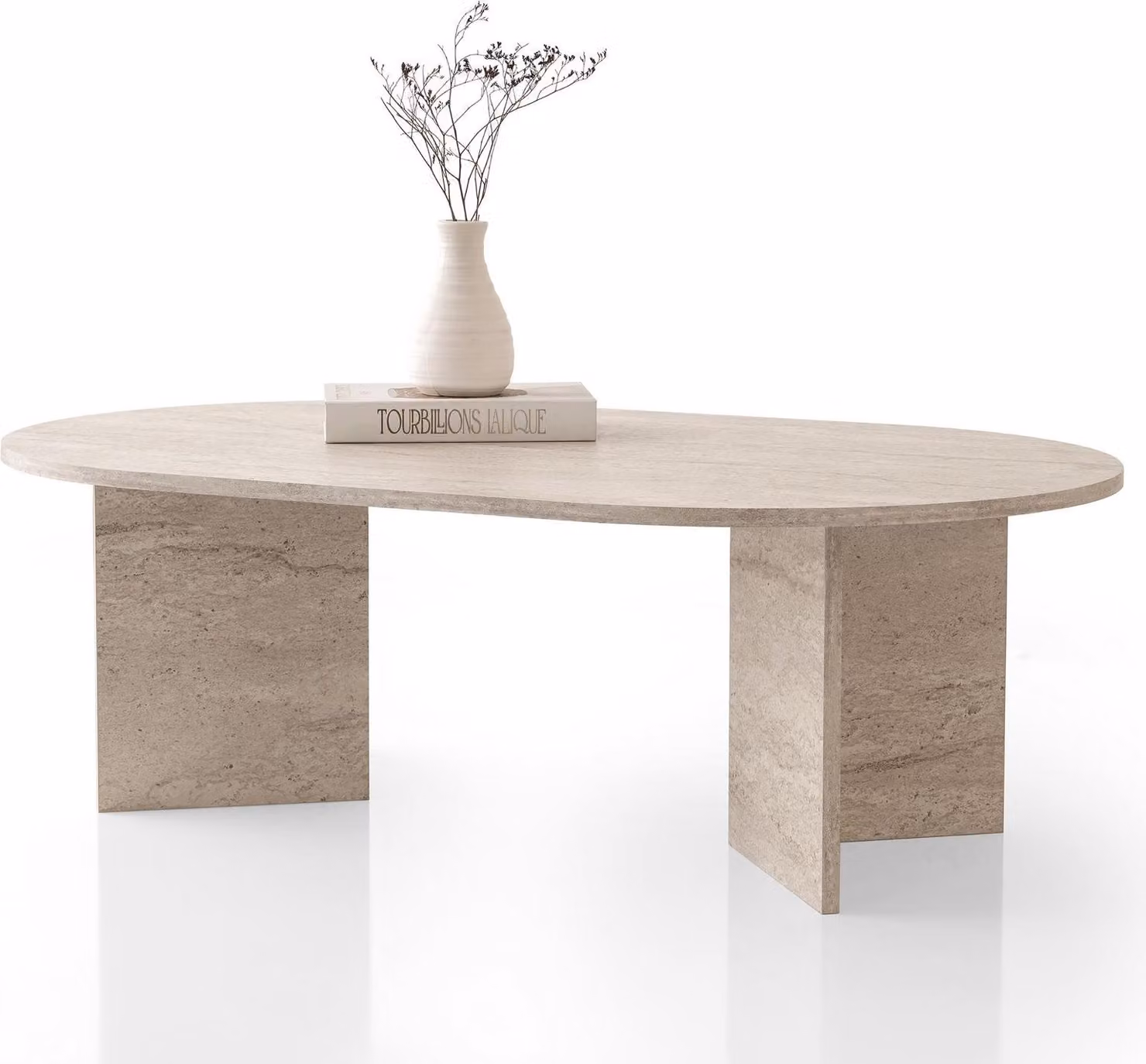 Skye Decor, Oscar - 9544, tavolino da salotto, travertino, pannello truciolare rivestito al 100% in melamina, 128 x 80 x 42 cm