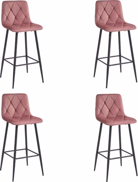 Sgabello da bar VALORA KODA - Velluto rosa scuro con gambe nere x 4