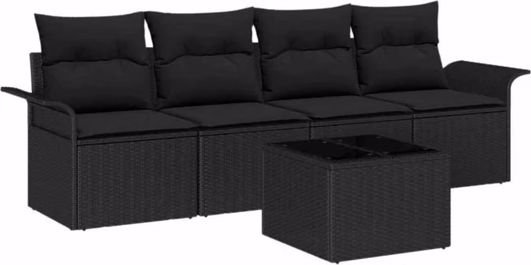 Set di divani con cuscino 5 pcs Nero polyrattan