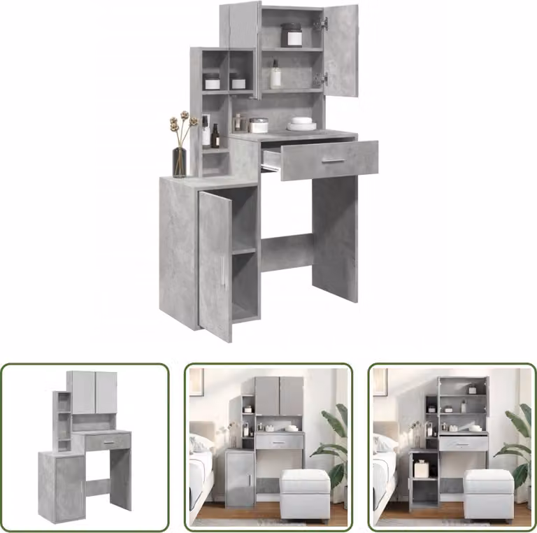 The Living Store Comodino con mobile in cemento grigio 80x35x132 cm