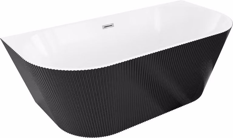 Mexen Oris vasca da bagno indipendente a parete scanalata 170 x 80 cm, bianca/nera, troppo pieno cromato - 52871708075-01