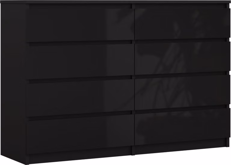 Cassettiera 8 cassetti, nero opaco / nero lucido, 138 x 101 x 39 cm