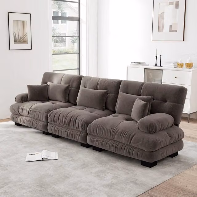 Divano Angolare Modulare 3 Posti ¨C MINIMAL ¨C Chenille Marrone, Divano Letto