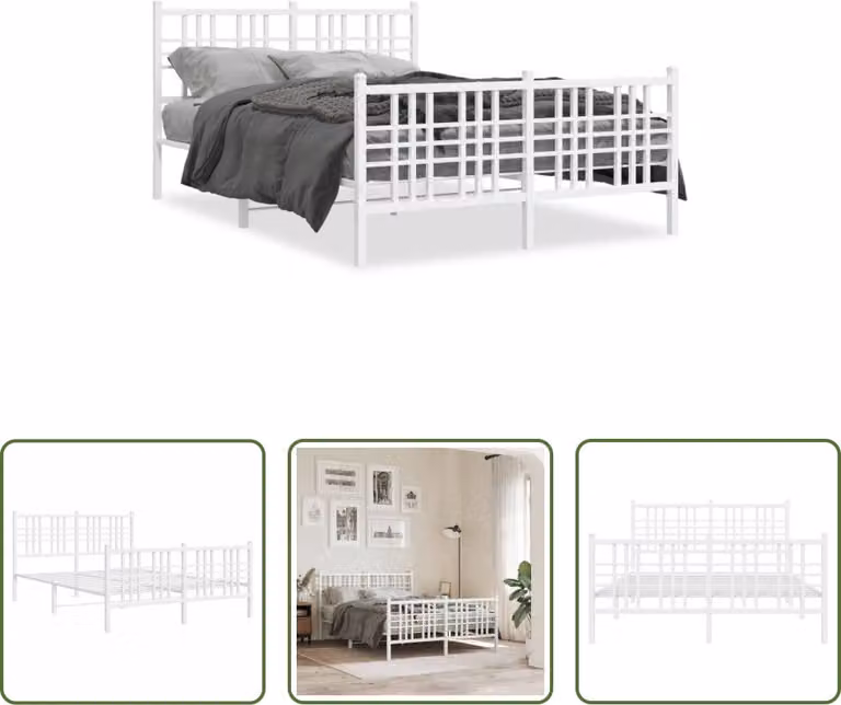 The Living Store Struttura letto con testiera e pediera in metallo bianco 140x190 cm