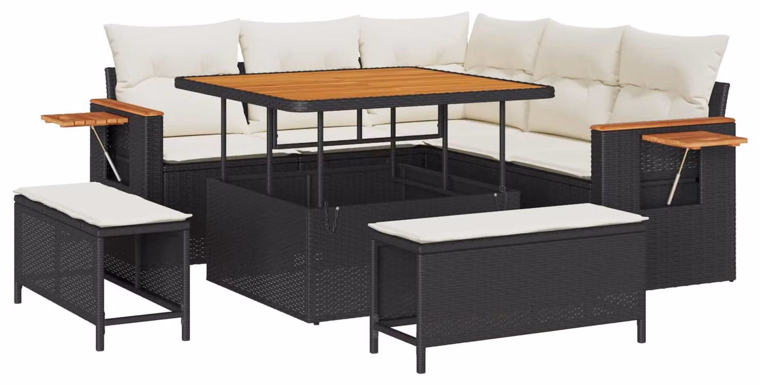 Set Divano da Giardino 8 pcs Nero polyrattan
