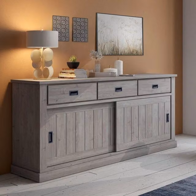 Madia Malonno DMORA con 2 ripiani, Grigio Rovere Grigio, L: 220 cm, P: 50 cm, H: 95 cm – 1