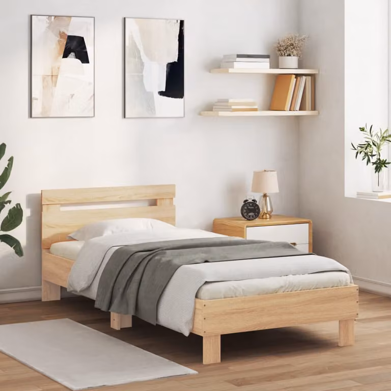 Giroletto con testiera vidaXL in legno Rovere Sonoma, L/P/H: 90 x 190 cm