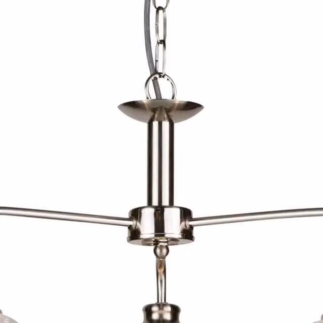 Lampadario Sospeso Contemporaneo Searchlight Bistrot II in Acciaio Argento e Vetro Trasparente con 3 Luci E27 e Altezza Regolabile