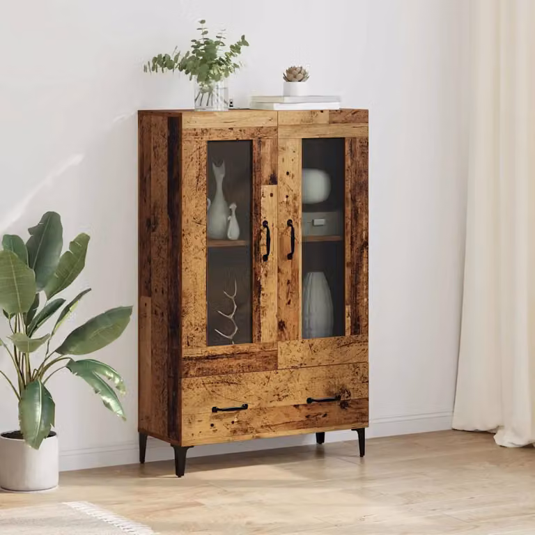 vidaXL Credenza Moderna in Legno e Metallo con Ante in Vetro, Colore Marrone, L/P/H: 70 x 31 x 115 cm