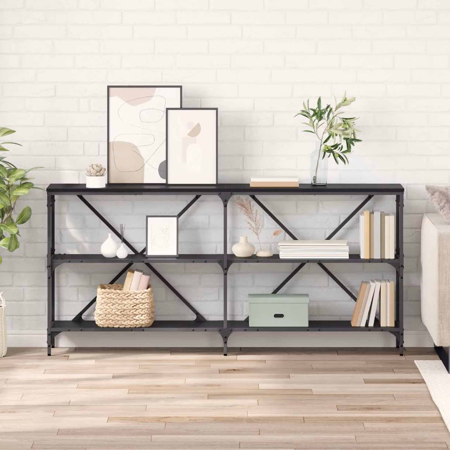 vidaXL Tavolo consolle moderno in MDF laminato rovere nero L: 160 cm, P: 30 cm, H: 75 cm
