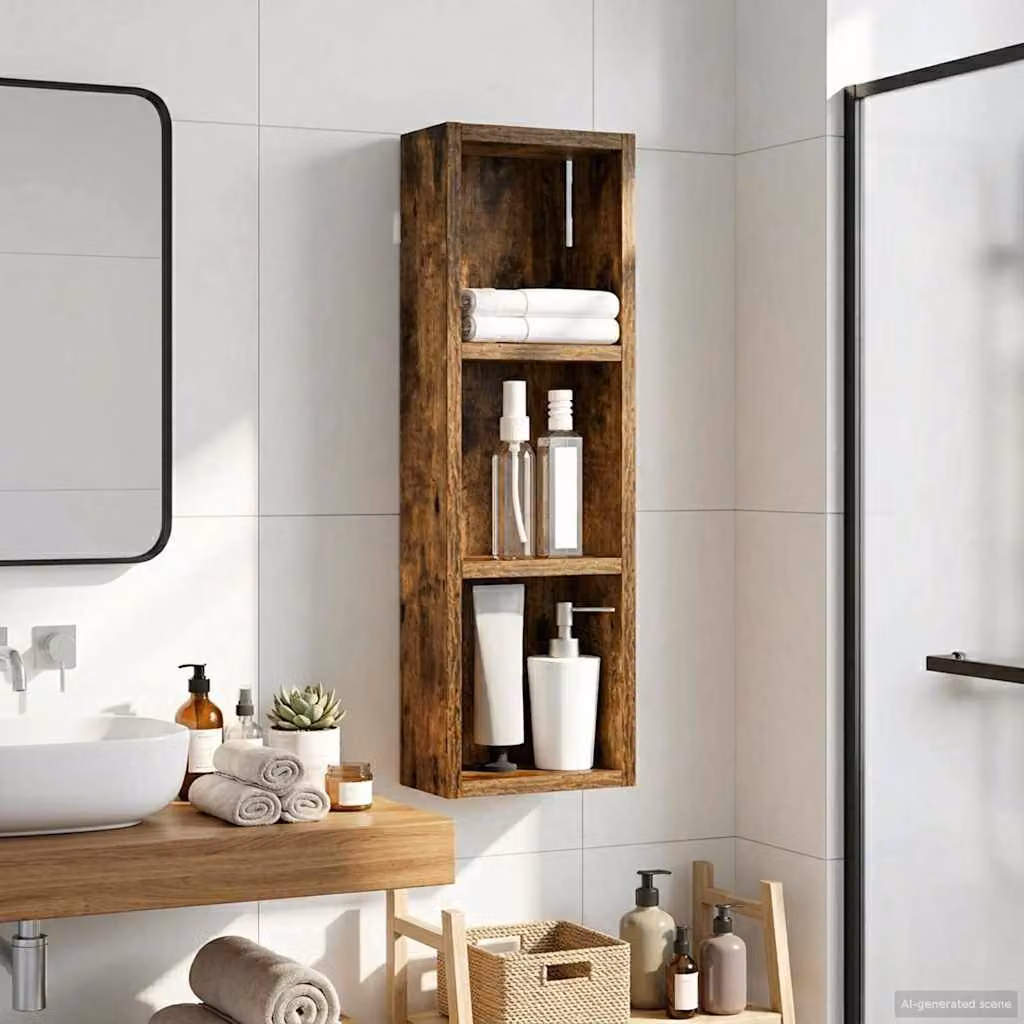 Armadio da bagno a muro vidaXL in legno color quercia affumicata con ripiani interni L/P/H: 60,5 x 20 x 10 cm