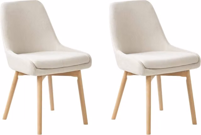 Set di 2 Sedie da Pranzo Gambe in Legno e Tessuto bianco sporco Sedile spesso imbottito