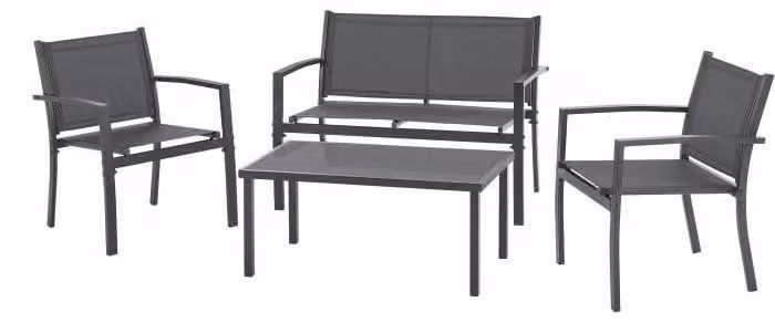 Set di mobili da giardino, struttura in acciaio, 4 posti, grigio