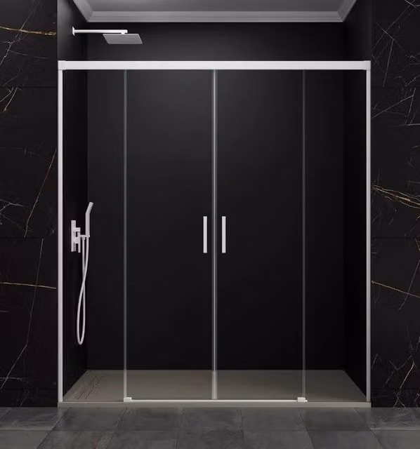 Box doccia rettangolare BASI BASIC 2 con 2 elementi fissi e 2 scorrevoli, L: 150 cm, colore bianco opaco e vetro trasparente