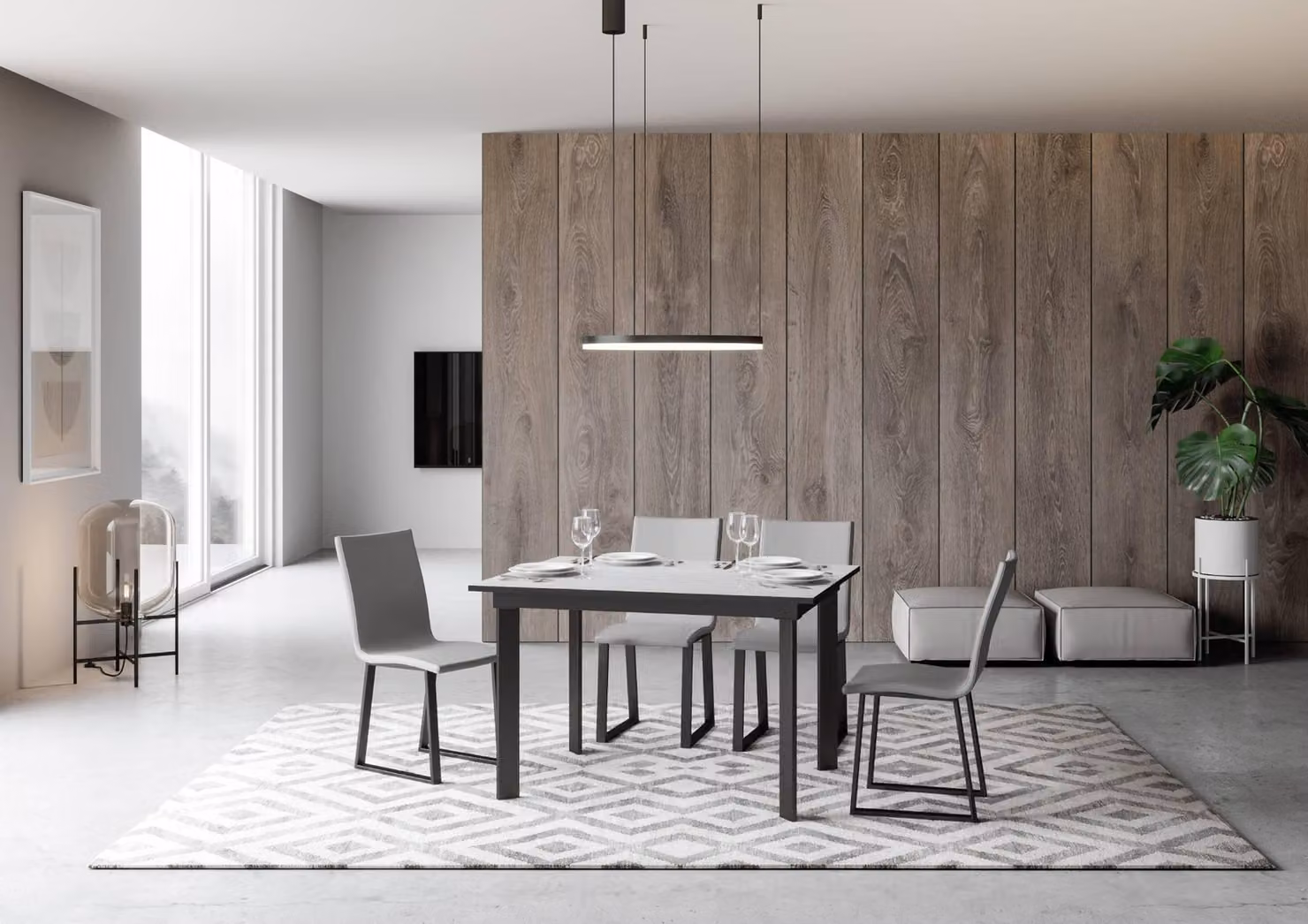 ITAMOBY - Tavolo allungabile 120/180x90 cm Cumar bianco frassino telaio e gambe antracite
