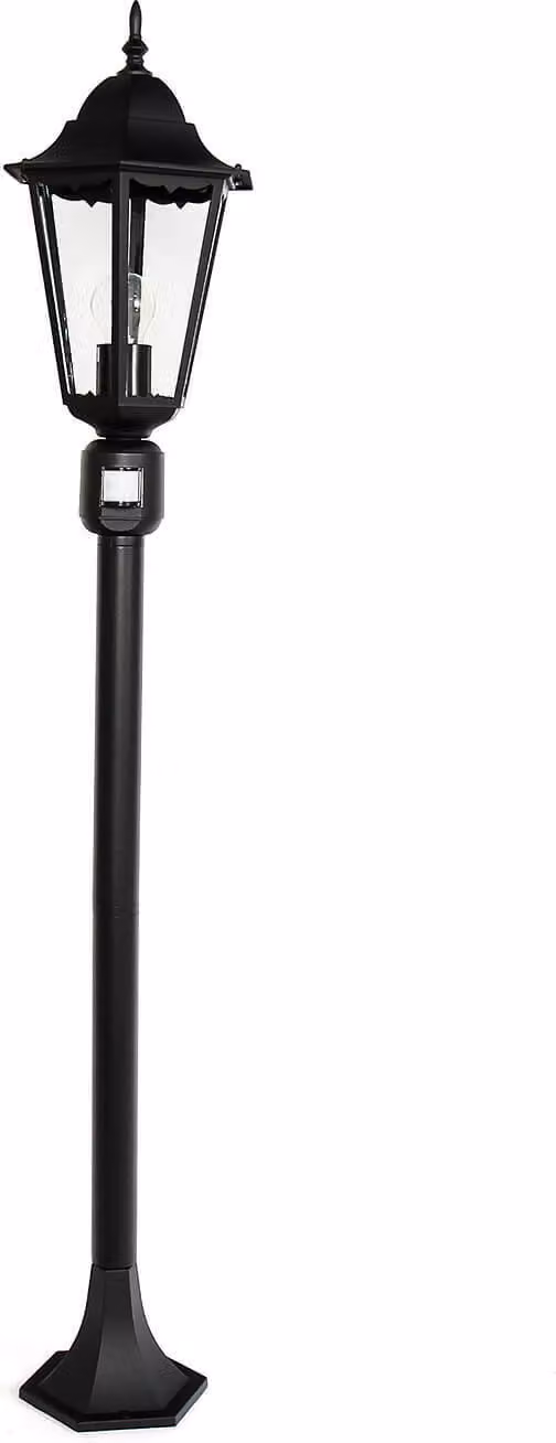 Lampada da esterno in stile rustico con sensore di movimento, nera, 120 cm, resistente alle intemperie, attacco E27, lampada da giardino, lampada da vialetto