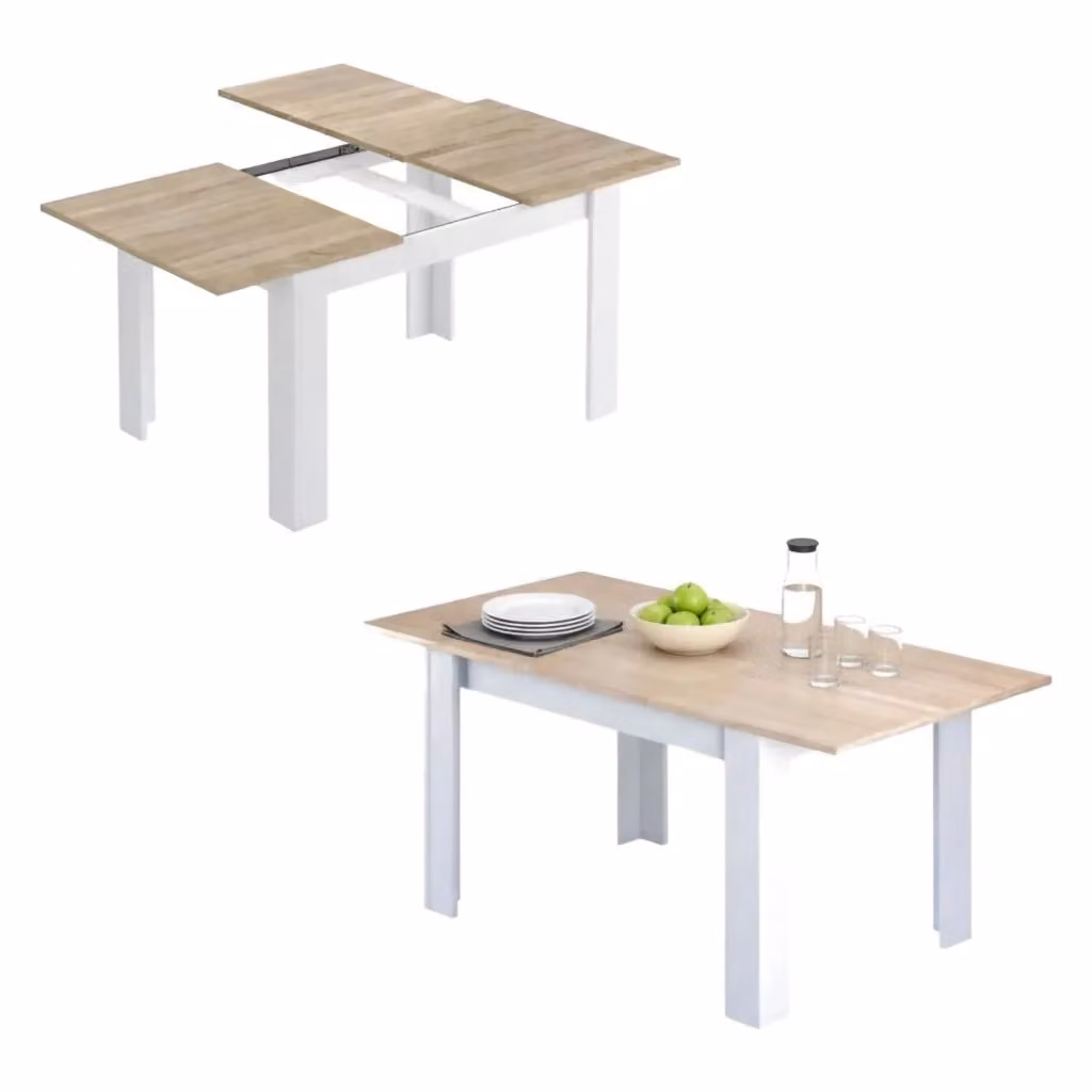 Tavolo da pranzo estensibile DMORA Abudula, design moderno rettangolare, L/P/H: 140/190 x 90 x 78 cm, Rovere e Bianco – 2