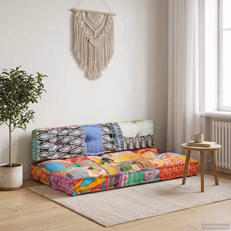 vidaXL Cuscino per Divano Pallet Multicolore in Tessuto Patchwork con Imbottitura in Schiuma L: 120 cm, P: 80 cm, H: 39 cm
