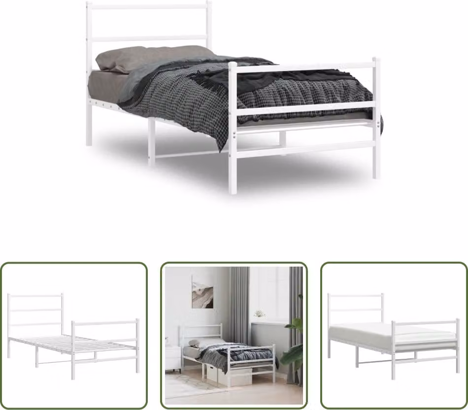 The Living Store Struttura letto con testiera e pediera in metallo bianco 90x190 cm