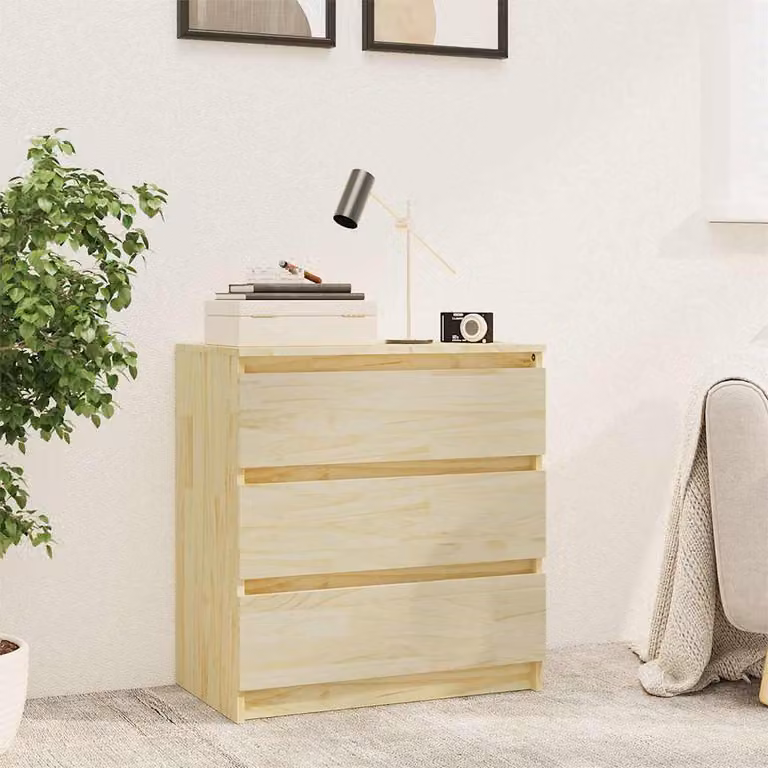 Comodino vidaXL in legno di pino massello, design minimalista, L: 60 cm, P: 36 cm, H: 64 cm