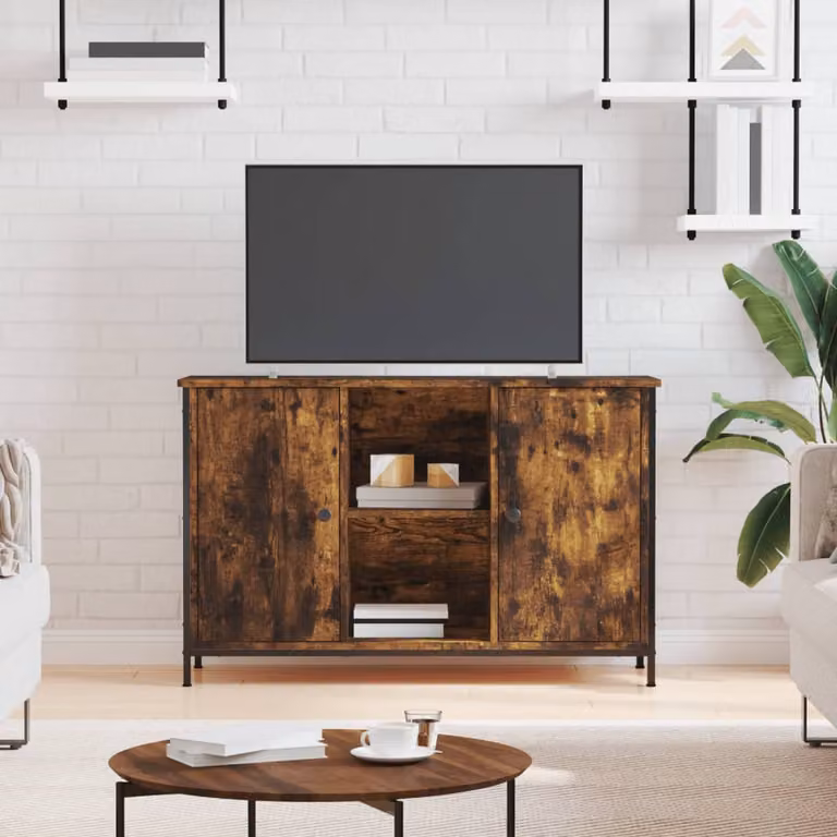 Mobile TV vidaXL in stile industriale, Rovere Fumo, L 100 x P 35 x H 65 cm
