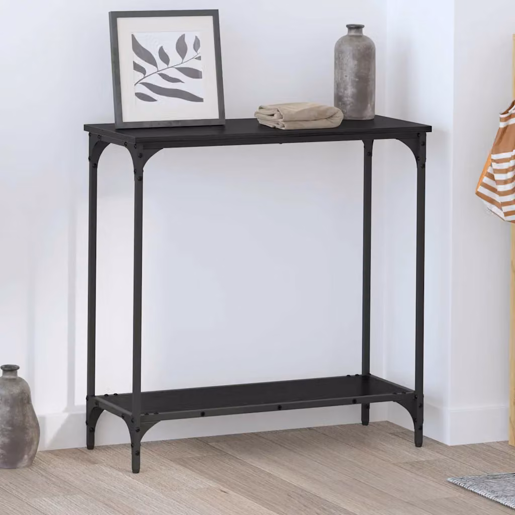 vidaXL Tavolo consolle in stile industriale nero e rovere, L/P/H: 75 x 30.5 x 75 cm