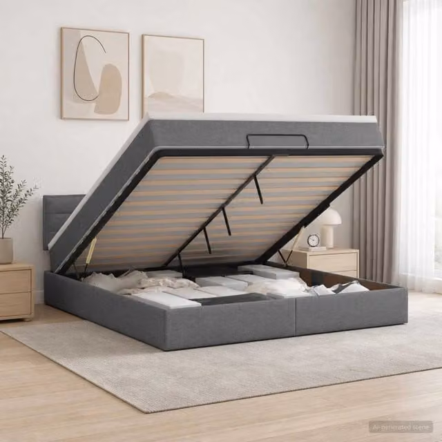 Letto ottomano con contenitore a sollevamento vidaXL in tessuto grigio con materasso a molle L/P/H: 140 x 200 x 88 cm