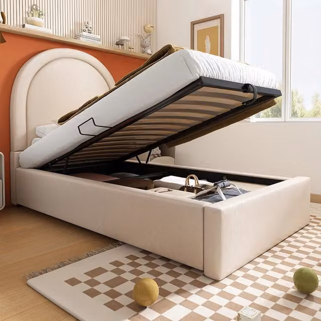 Lit singolo per bambini 90x190 cm - Xylo - Beige - Imbottito in PU con contenitore