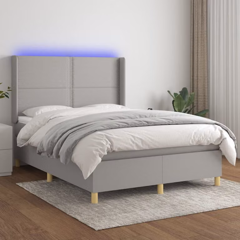 Letto Ibrido con Materasso e Illuminazione LED vidaXL, Grigio Chiaro, L/P/H: 140 x 200 x 128 cm