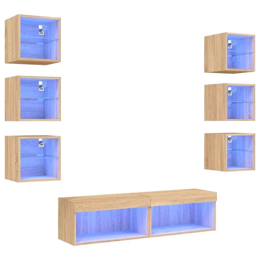Mobile TV da parete con illuminazione LED vidaXL in legno color rovere moderno – 2