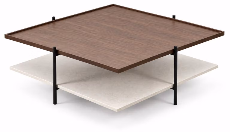 Tavolino quadrato in legno, color marrone, per il soggiorno