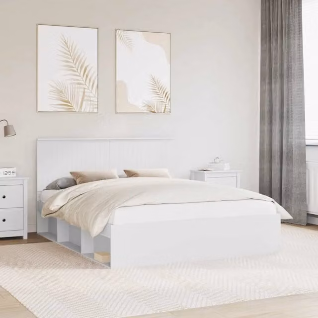 Struttura del letto-Giroletto-Rete del Letto Bianco 160 x 200 cm Pino massello 754829