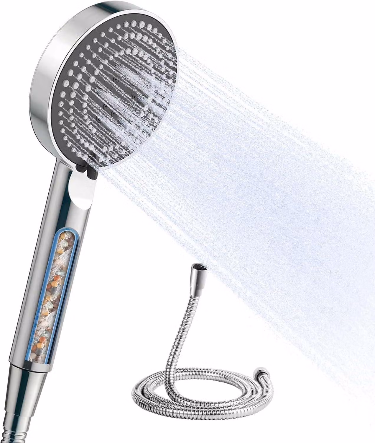 Filtro anticalcare - Doccetta manuale con 6 getti - Dotata di tubo flessibile da 1-6 m - Elevato risparmio idrico - Filtro per l'acqua della doccia - Cromato