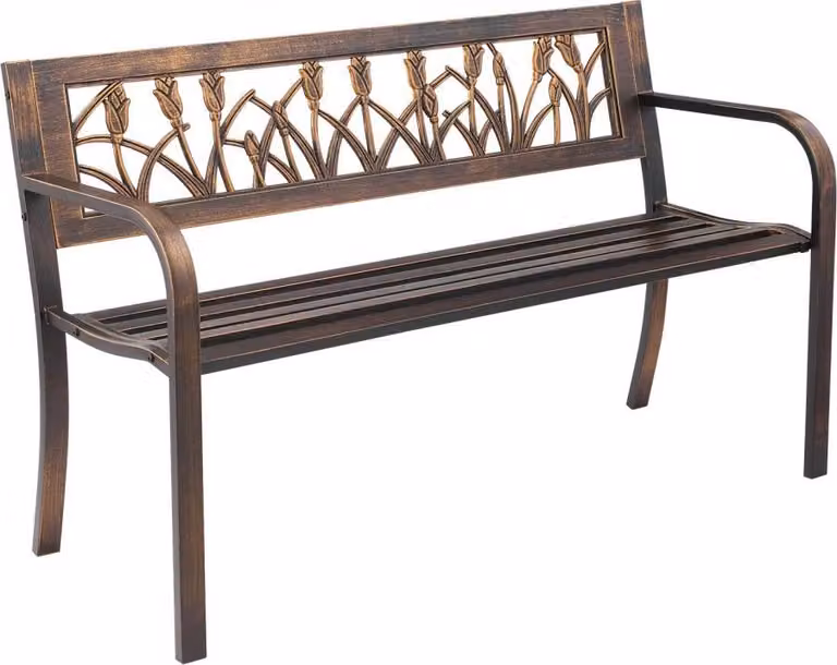 Panca da giardino 127cm - Panche da giardino con portata 250kg - Panca da giardino con struttura Acciaio al carbonio - Panca da balcone con motivo floreale in PVC - Braccioli con bordi arrotondati - Bronzo antico
