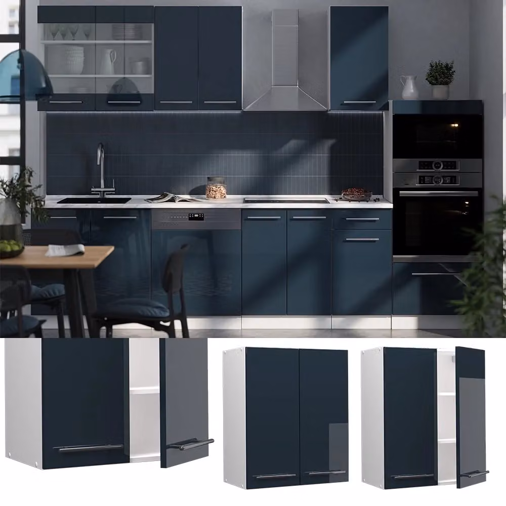 Pensile da cucina Vicco Fame-Line moderno in MDF lucido blu, bianco e grigio con ante a battente L/P/H: 60 x 34,1 x 72 cm – 2