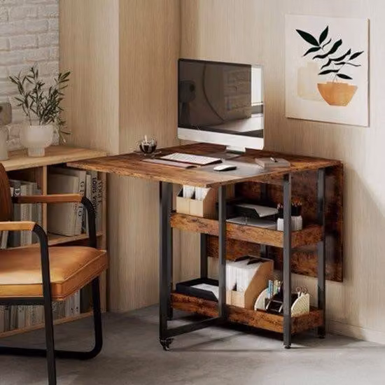 Tavolo da pranzo pieghevole – Per 2-4 persone – Con 2 ripiani aperti – Comodo e mobile – Stile rustico, colore marrone – Dimensioni: 133,4 x 80 x 75 cm