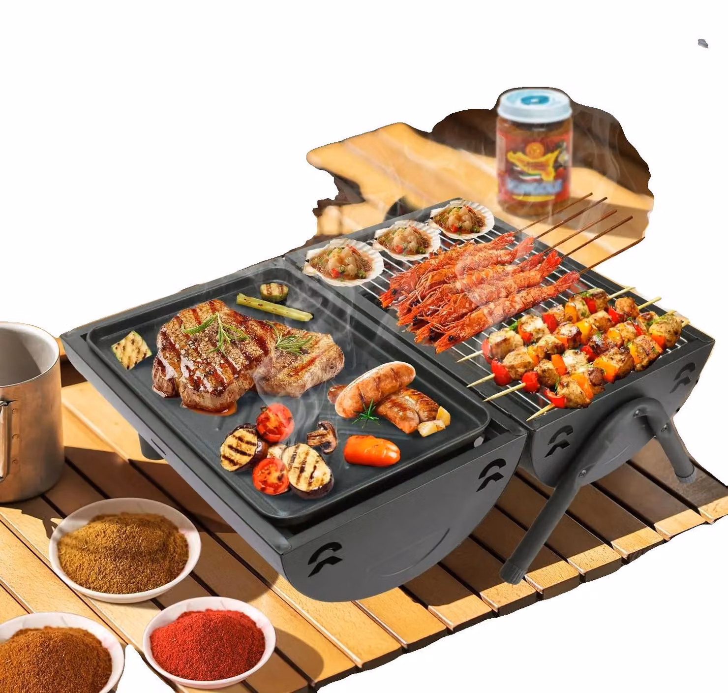 Griglia a carbone da esterno, acciaio inossidabile, 18 x 12 x 36 pollici, sfiati regolabili, peso 15 lbs, output di calore fino a 500°F
