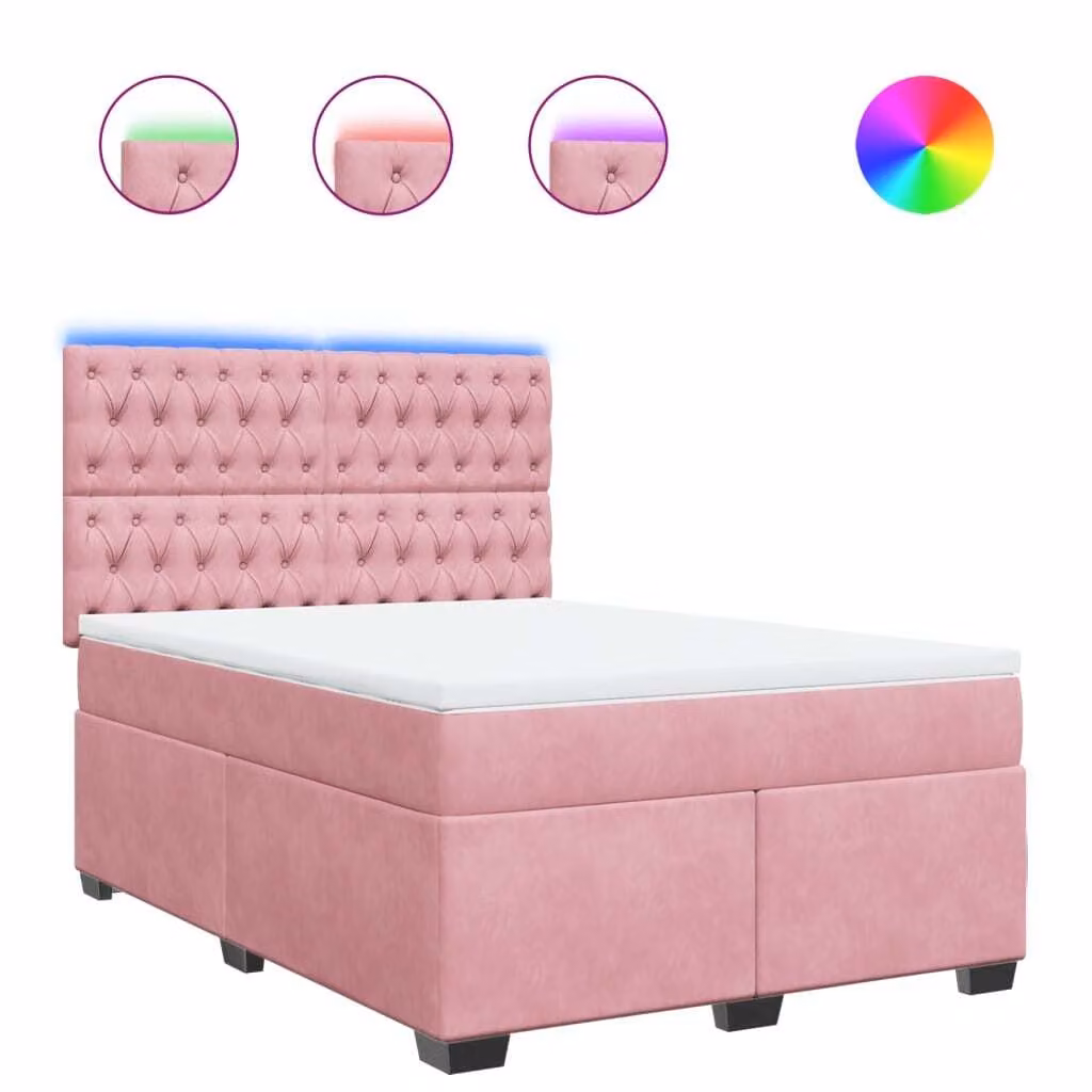 Giroletto a Molle con Materasso Rosa 160x200 cm in Velluto