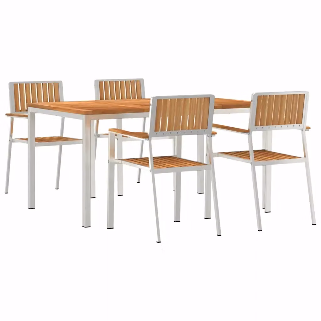 Set da pranzo per esterni vidaXL in legno di teak e acciaio inossidabile, 5 pezzi, L: 150 cm, P: 90 cm, H: 75 cm – 2
